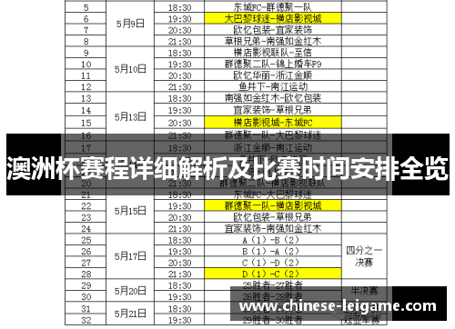 澳洲杯赛程详细解析及比赛时间安排全览